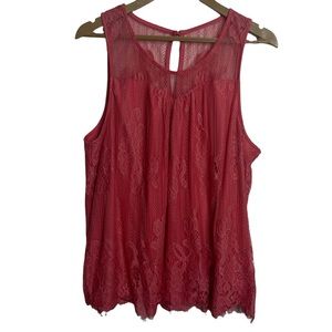 Maurices Pink Scalloped Edge Lace Sleeveless Keyhole Back Top Size 18/20